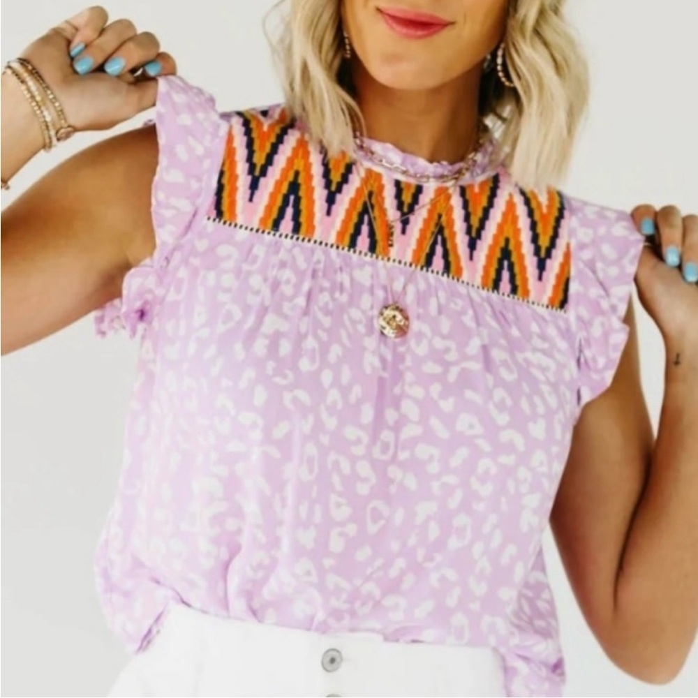 THML Multicolor Embroidered Ruffle Sleeve Blouse